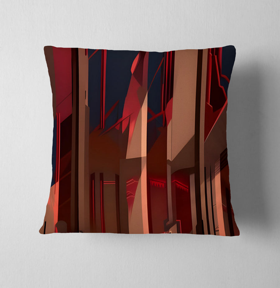 Red Architectural Line Abstract Pattern Throw Pillow Cover