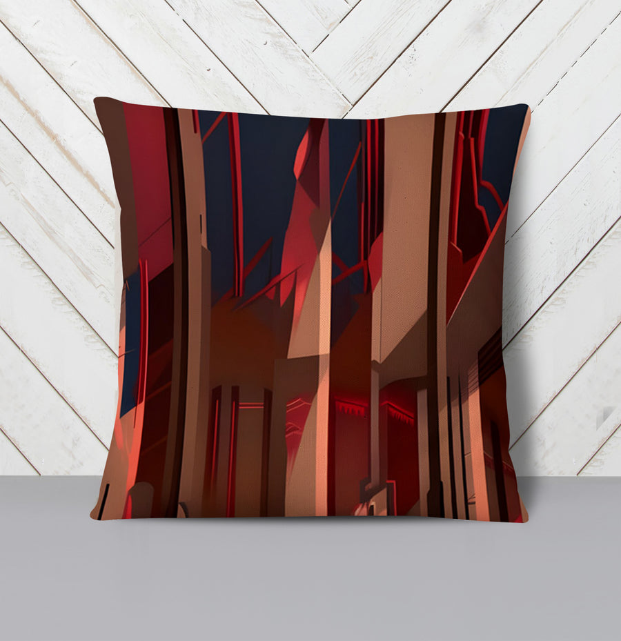 Red Architectural Line Abstract Pattern Throw Pillow Cover