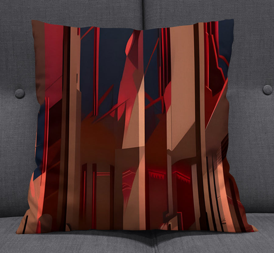 Red Architectural Line Abstract Pattern Throw Pillow Cover
