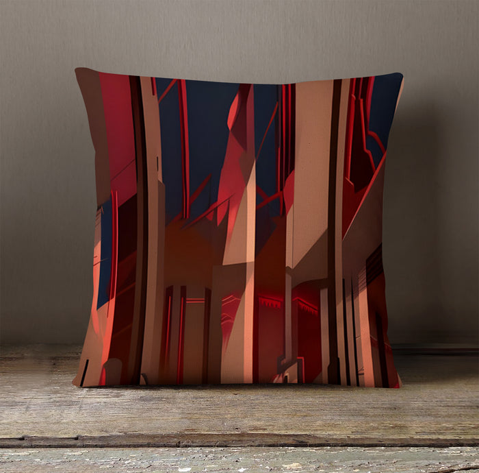 Red Architectural Line Abstract Pattern Throw Pillow Cover