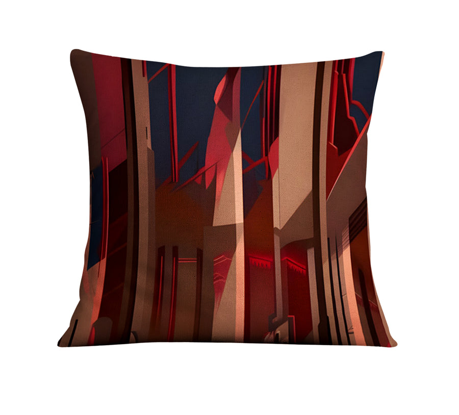 Red Architectural Line Abstract Pattern Throw Pillow Cover