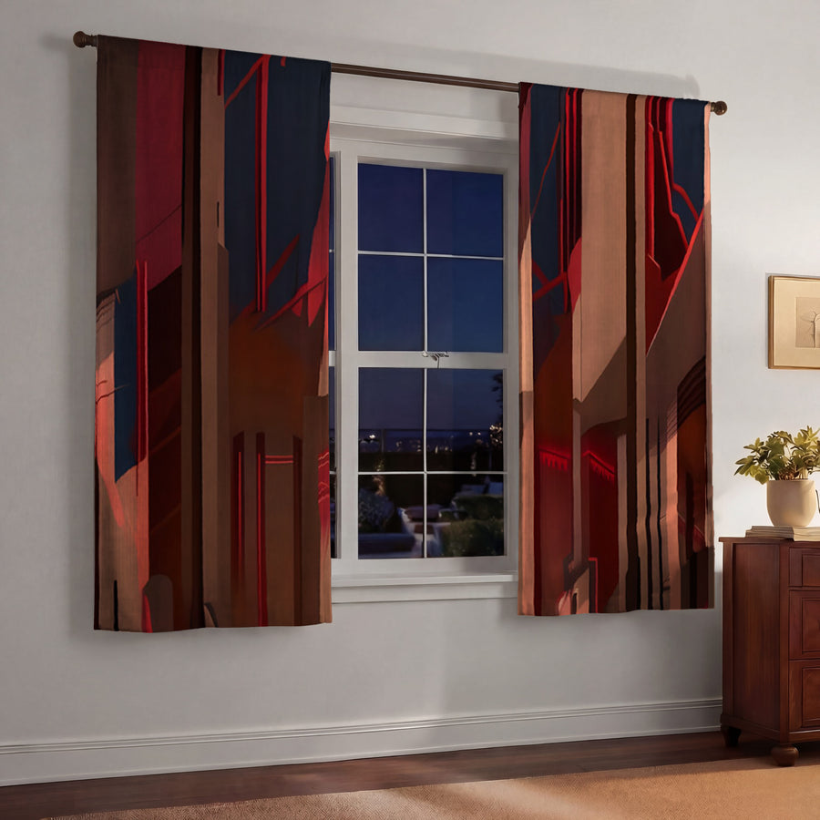 Red Architectural Line Abstract Pattern Window Curtains