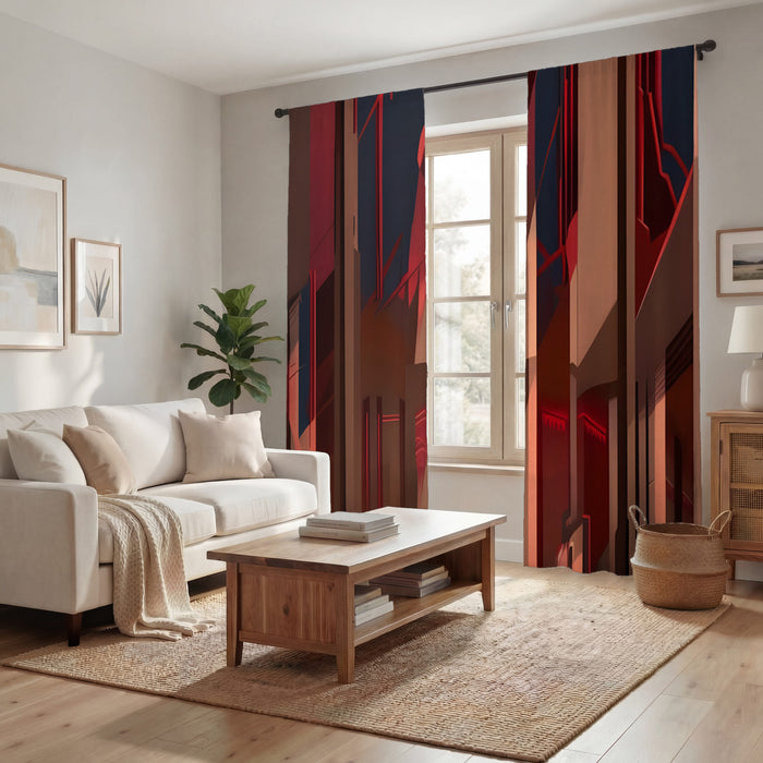Red Architectural Line Abstract Pattern Window Curtains