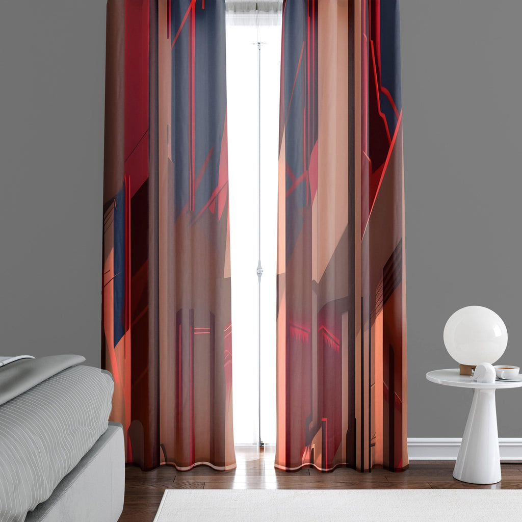 Abstract Window Curtains - Red, Brown and Black Abstract Broken Stripes - Deja Blue Studios