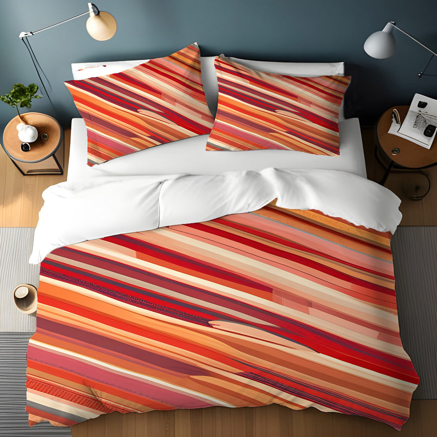 Red and Beige Linear Flow Pattern Duvet Cover