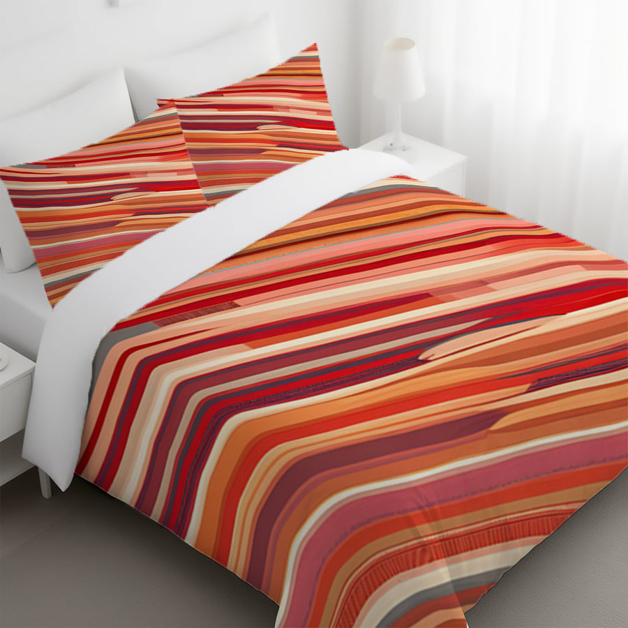 Red and Beige Linear Flow Pattern Duvet Cover