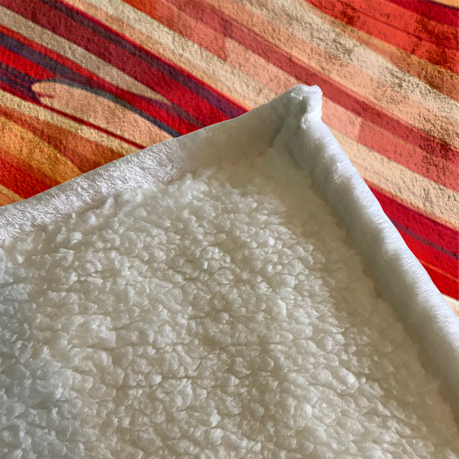 Red and Beige Linear Flow Pattern Fleece Sherpa Blanket