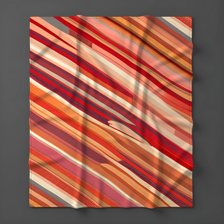 Red and Beige Linear Flow Pattern Fleece Sherpa Blanket