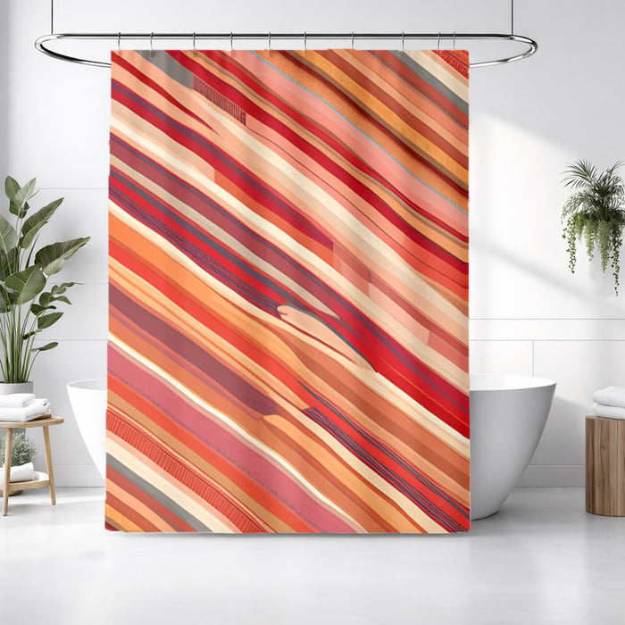 Red and Beige Linear Flow Pattern Shower Curtain