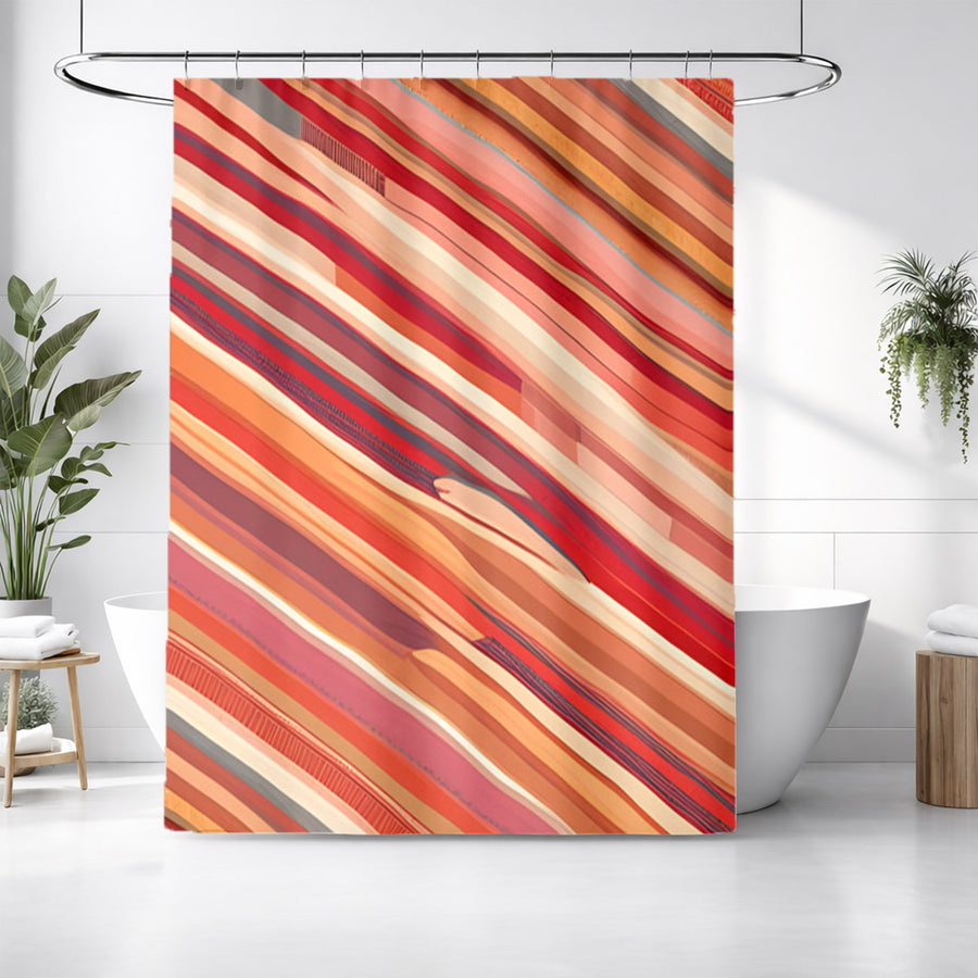 Red and Beige Linear Flow Pattern Shower Curtain