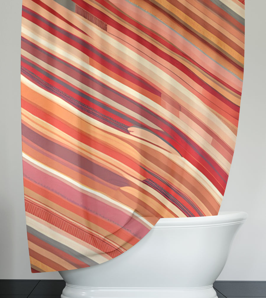Red and Beige Linear Flow Pattern Shower Curtain