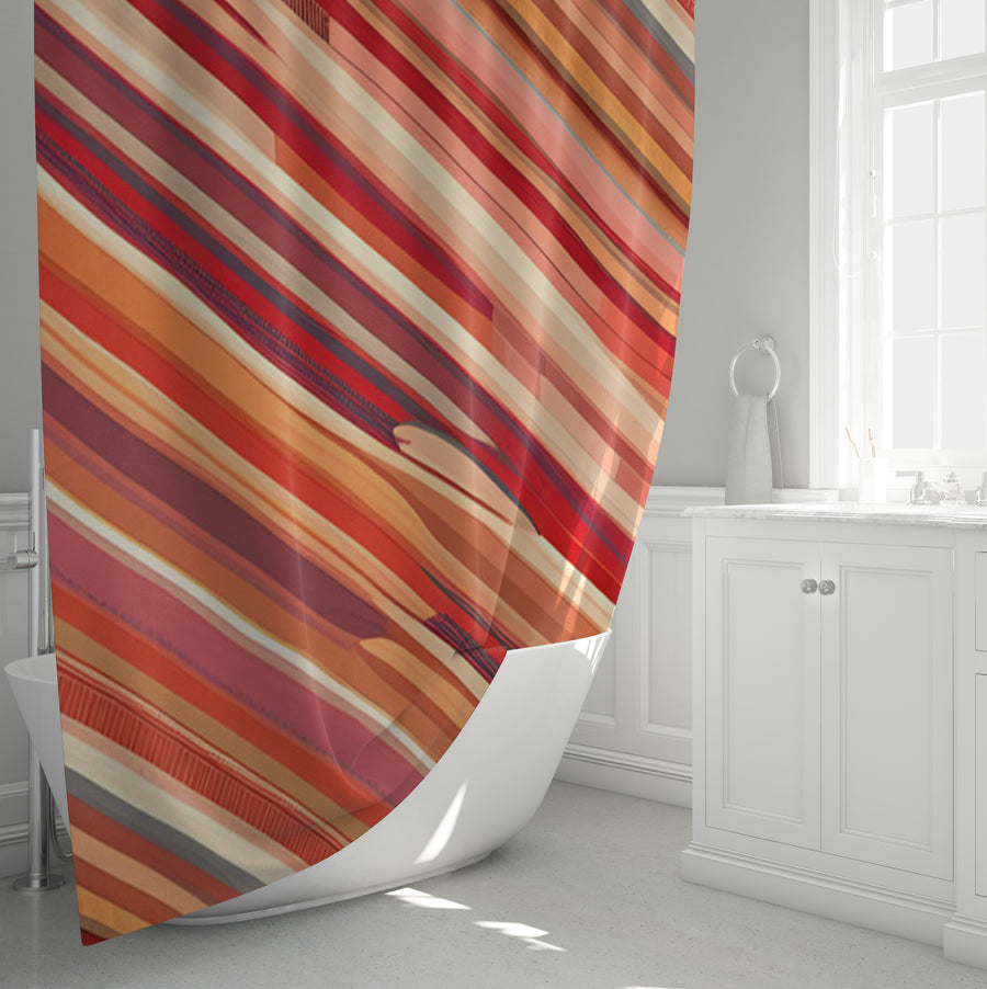 Red and Beige Linear Flow Pattern Shower Curtain
