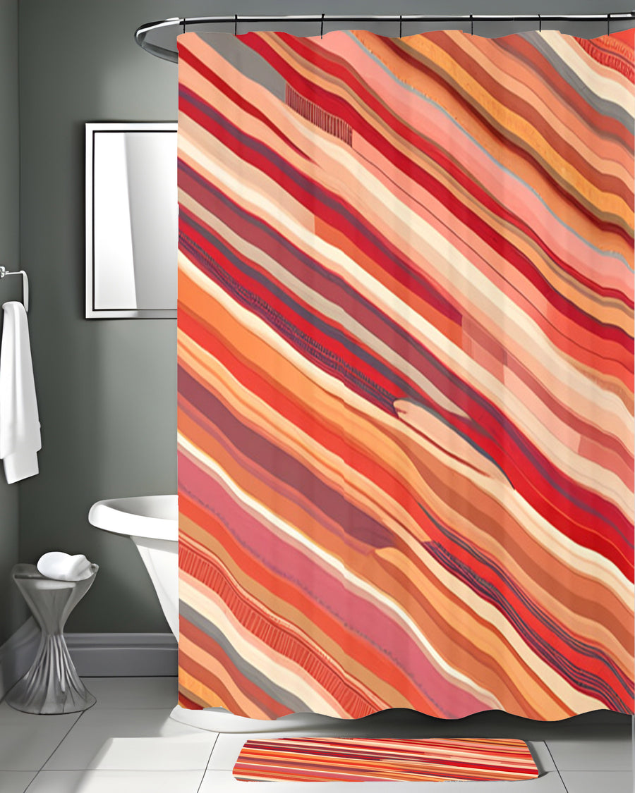 Red and Beige Linear Flow Pattern Shower Curtain