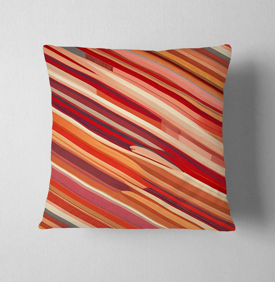 Red and Beige Linear Flow Pattern Throw Pillow Cover