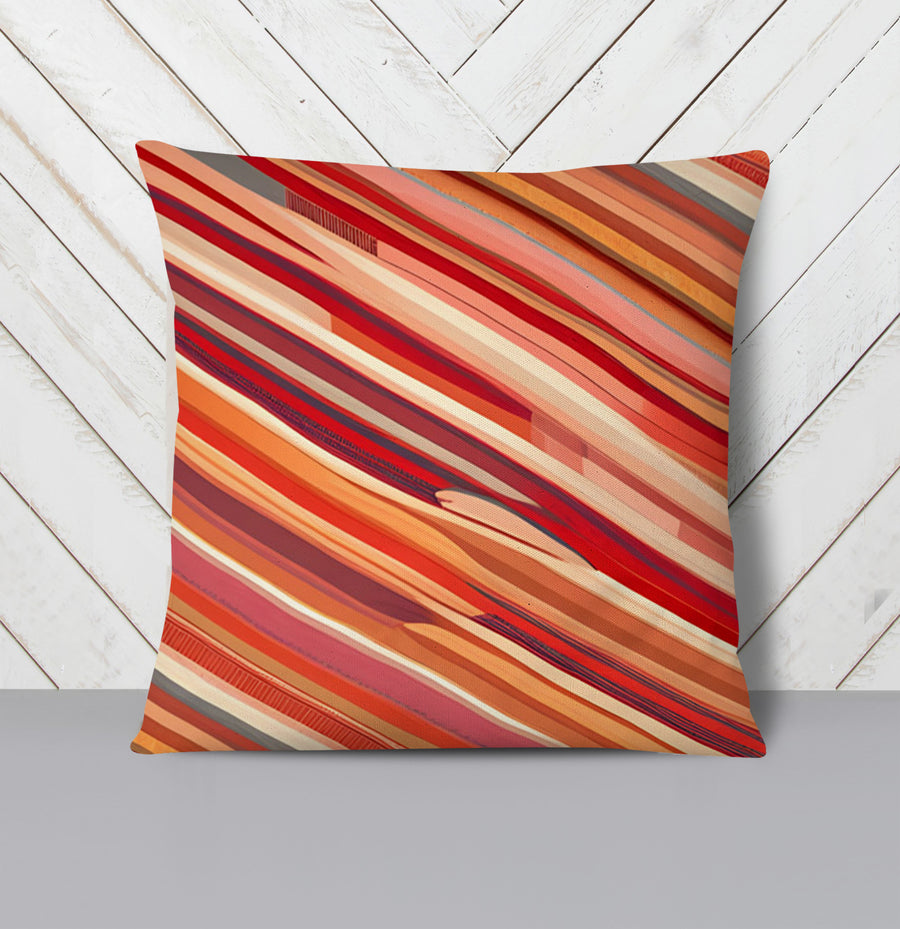 Red and Beige Linear Flow Pattern Throw Pillow Cover