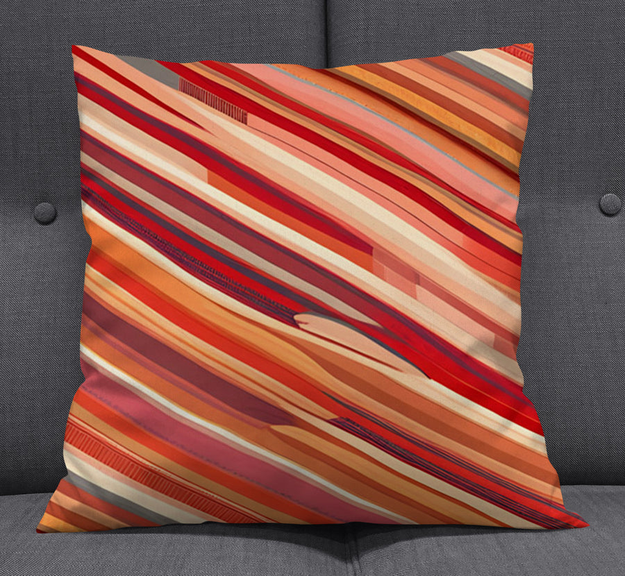 Red and Beige Linear Flow Pattern Throw Pillow Cover
