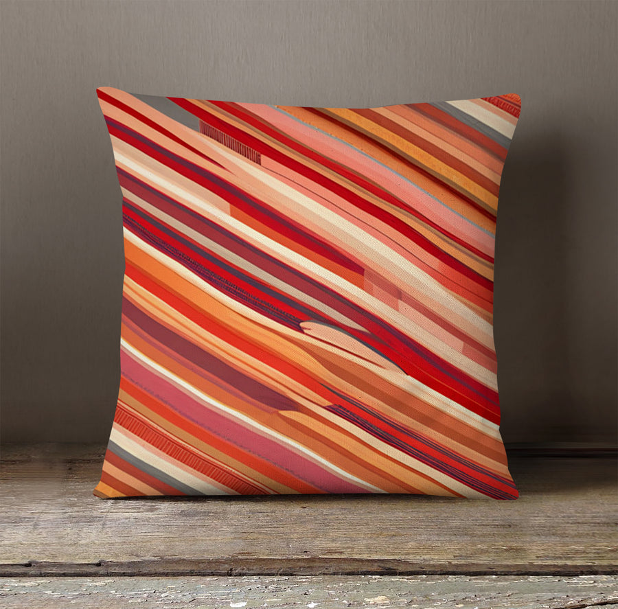 Red and Beige Linear Flow Pattern Throw Pillow Cover