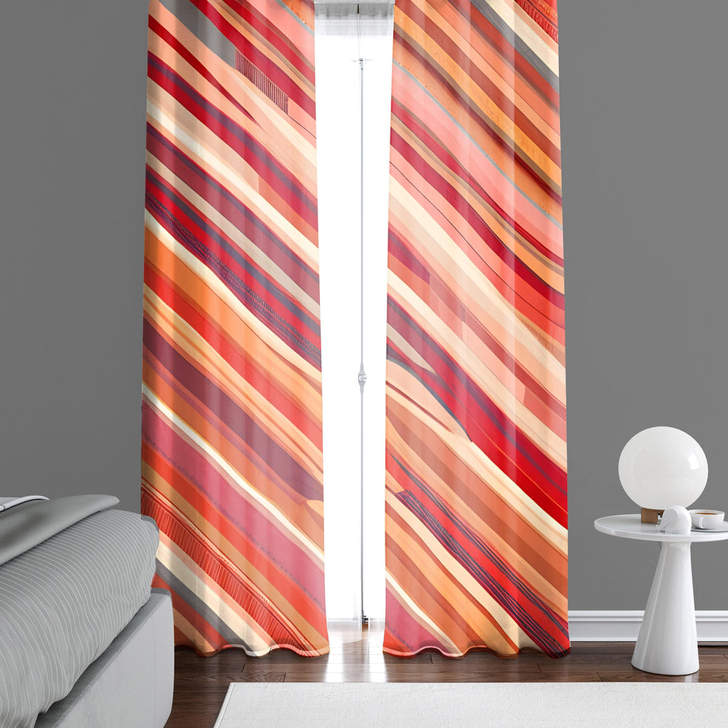 Abstract Window Curtains - Red Tone Broken Bohemain Stripes - Deja Blue Studios