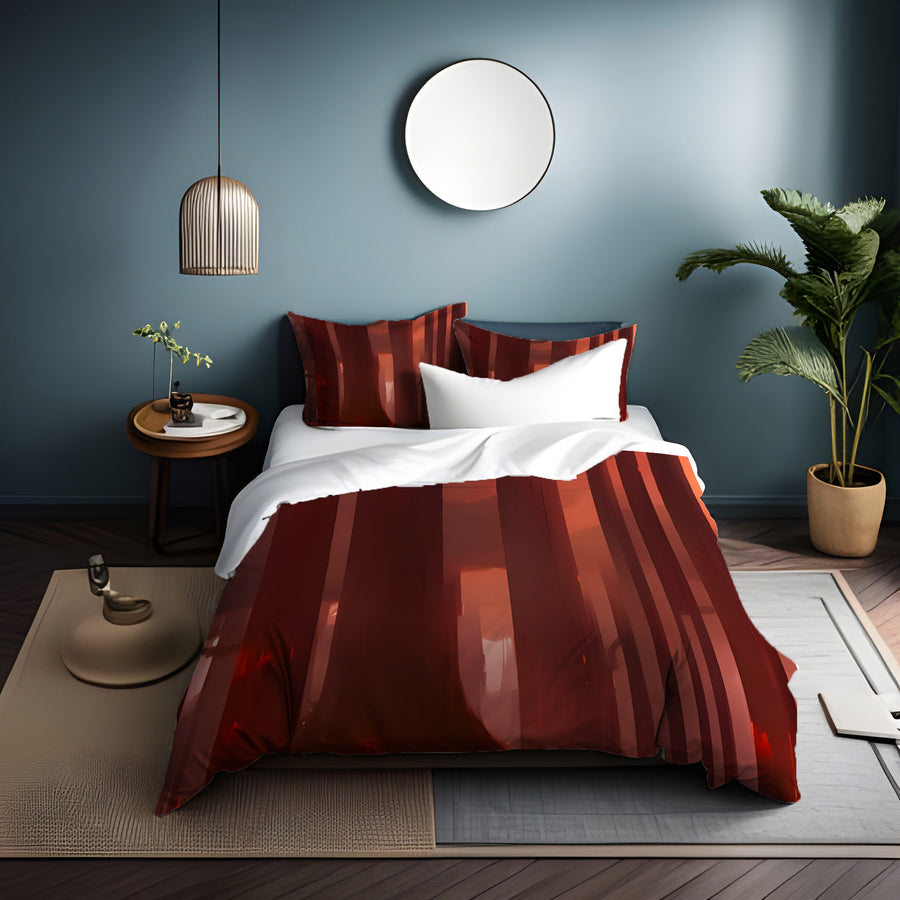 Deep Red Vertical Panel Pattern Duvet Cover