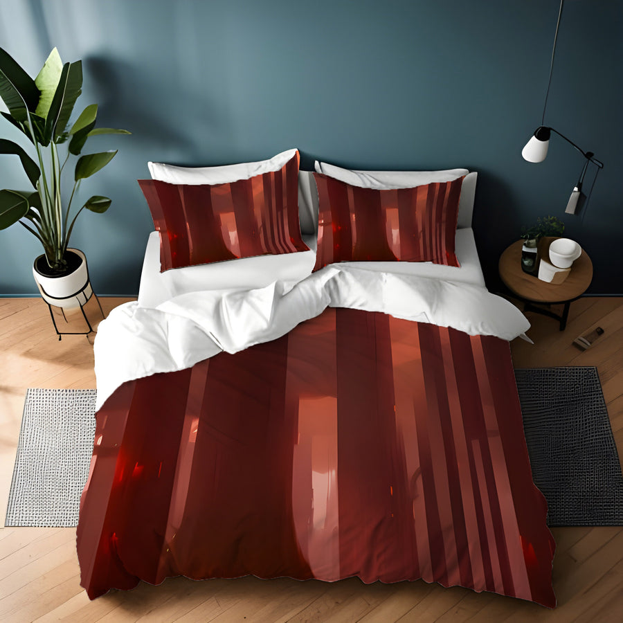Deep Red Vertical Panel Pattern Duvet Cover