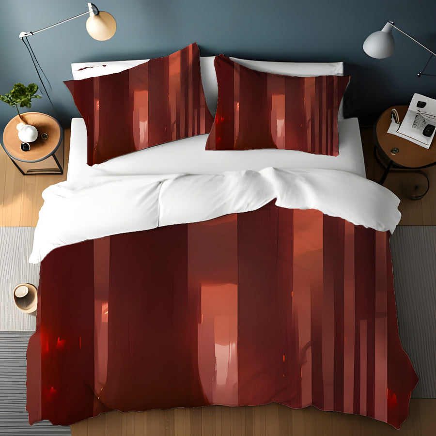 Deep Red Vertical Panel Pattern Duvet Cover