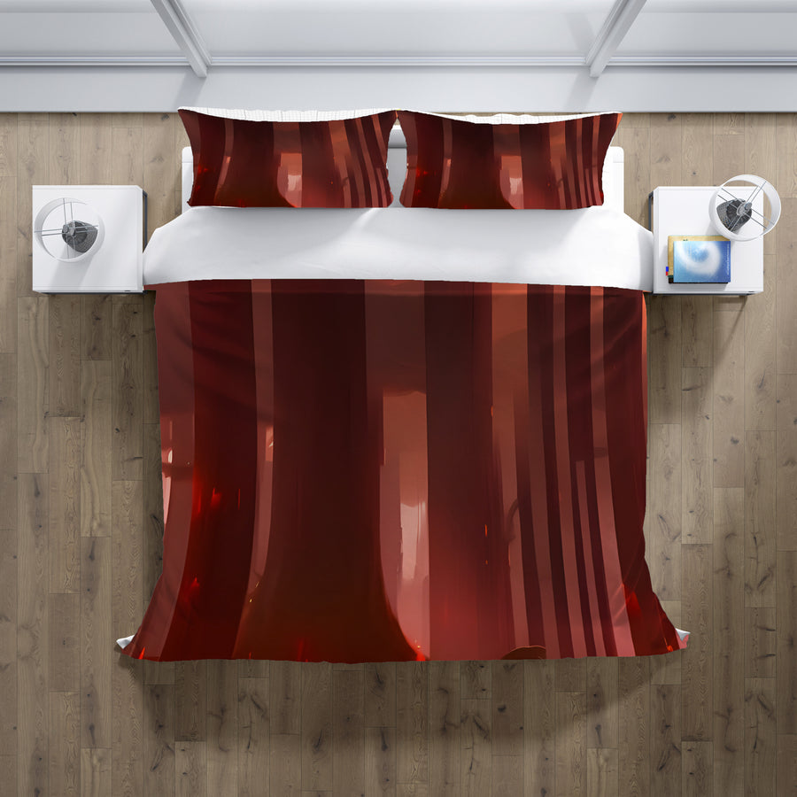 Deep Red Vertical Panel Pattern Duvet Cover