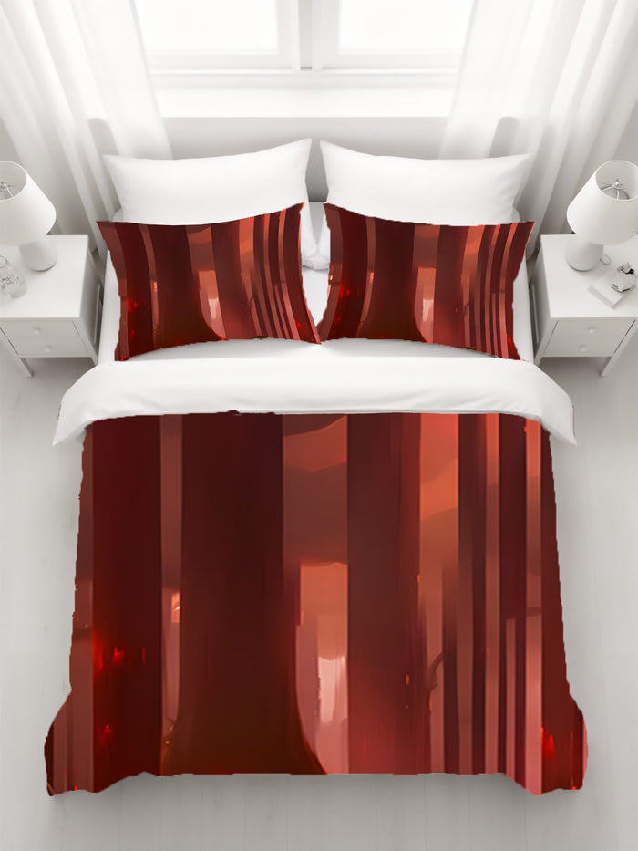 Deep Red Vertical Panel Pattern Duvet Cover