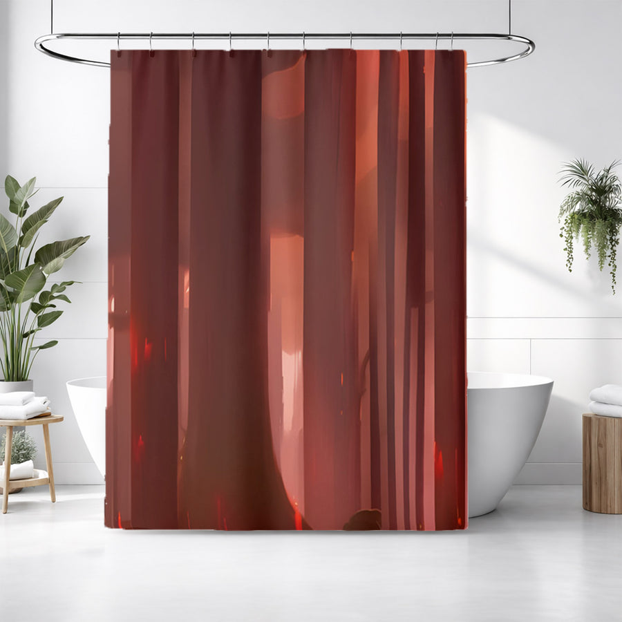 Deep Red Vertical Panel Pattern Shower Curtain