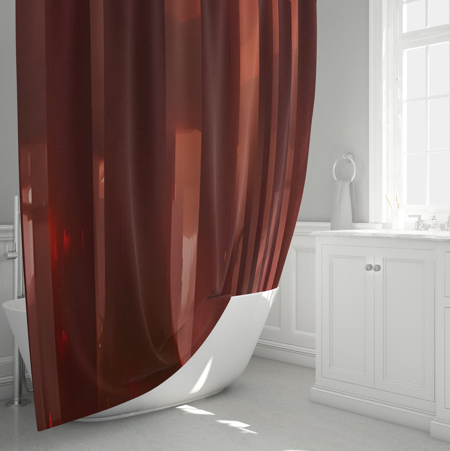 Deep Red Vertical Panel Pattern Shower Curtain