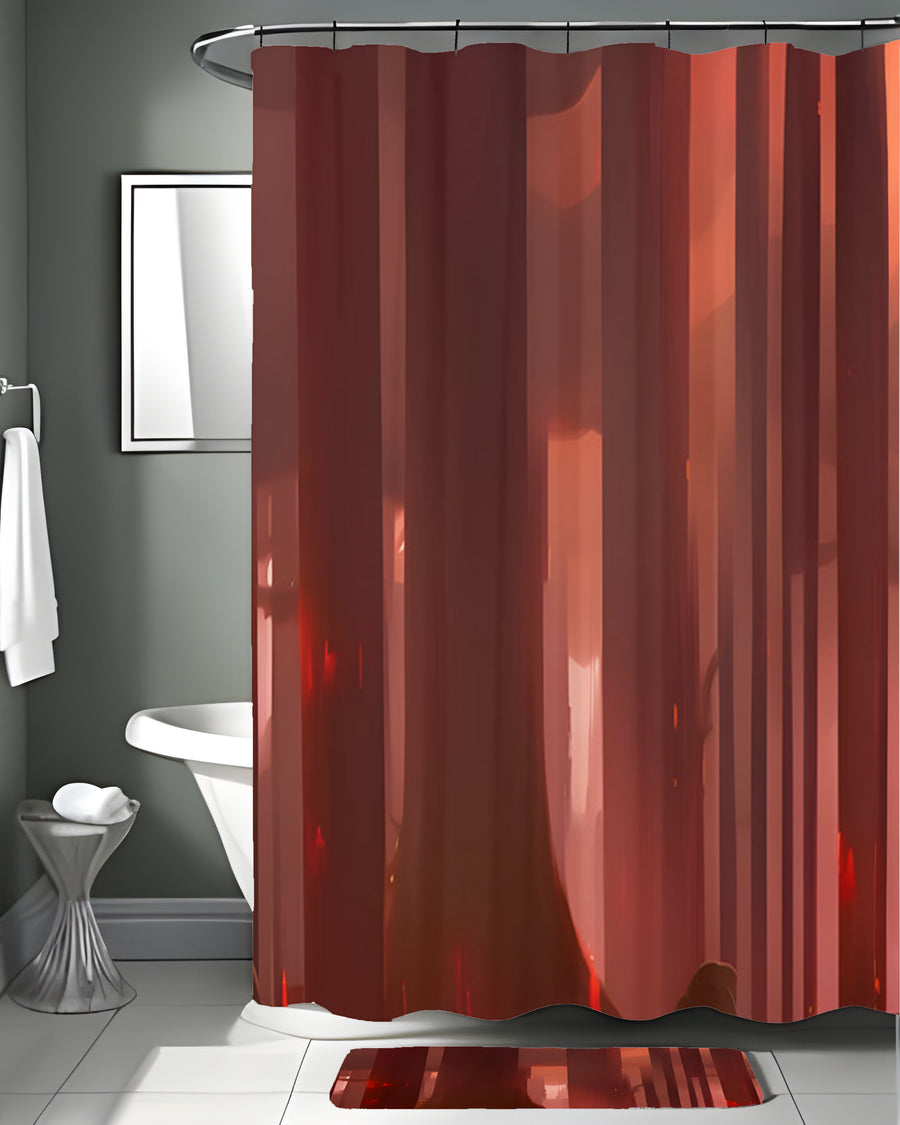 Deep Red Vertical Panel Pattern Shower Curtain