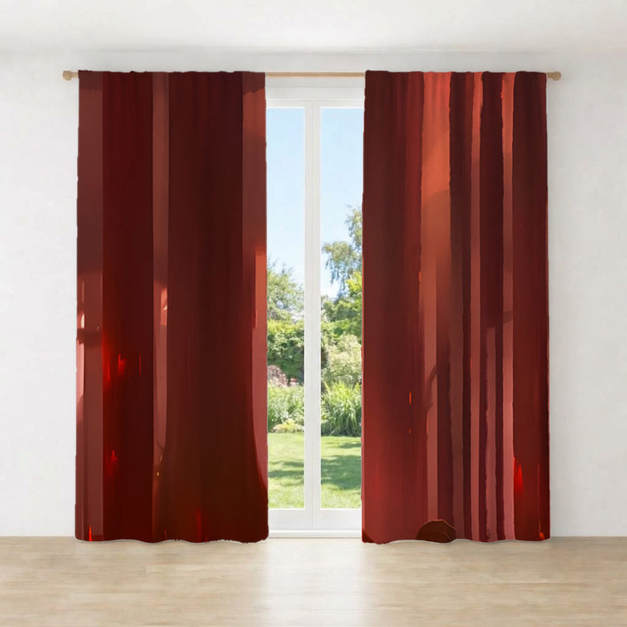 Deep Red Vertical Panel Pattern Window Curtains