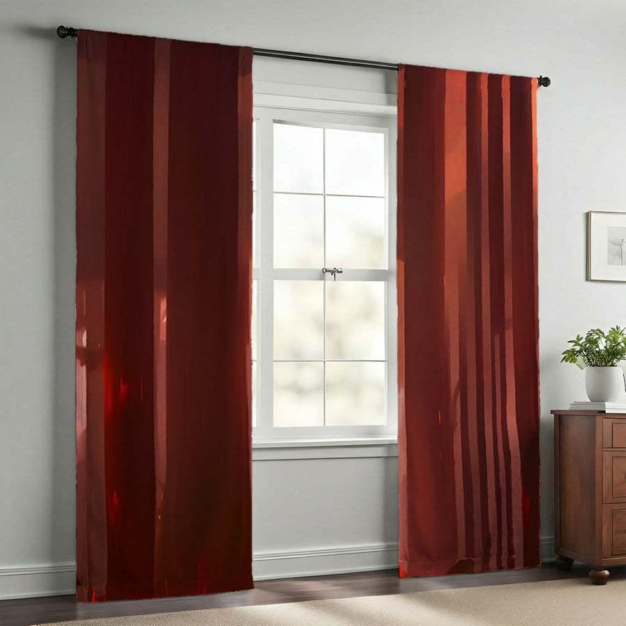 Deep Red Vertical Panel Pattern Window Curtains