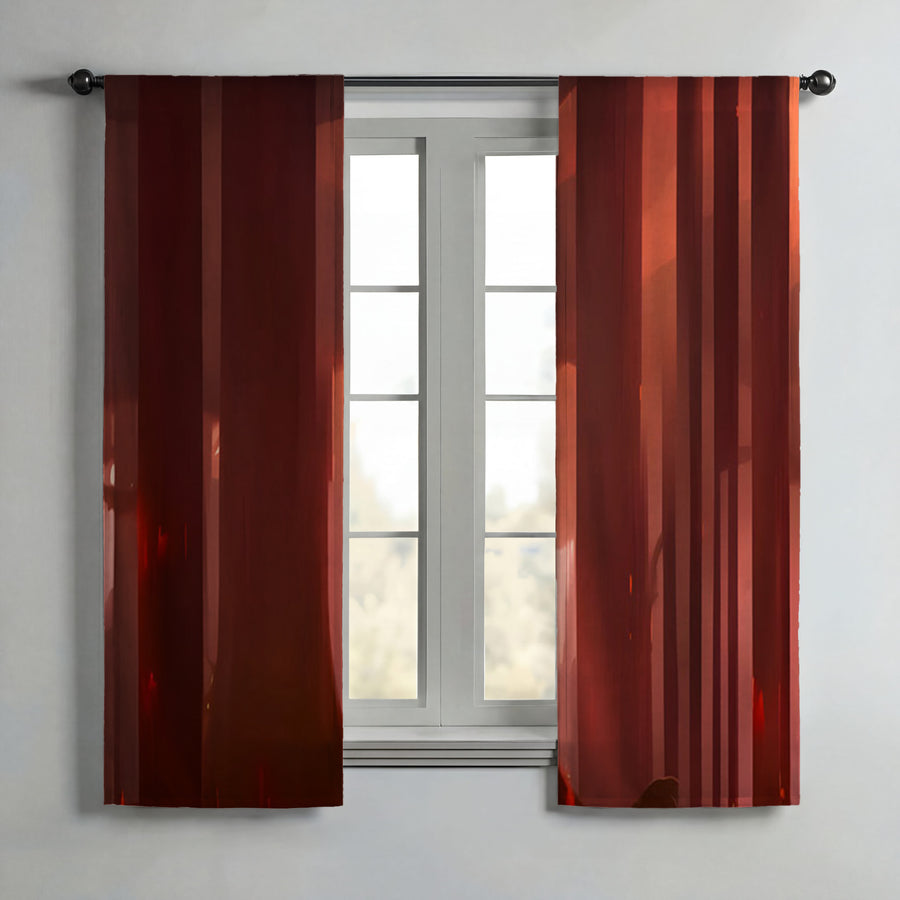 Deep Red Vertical Panel Pattern Window Curtains