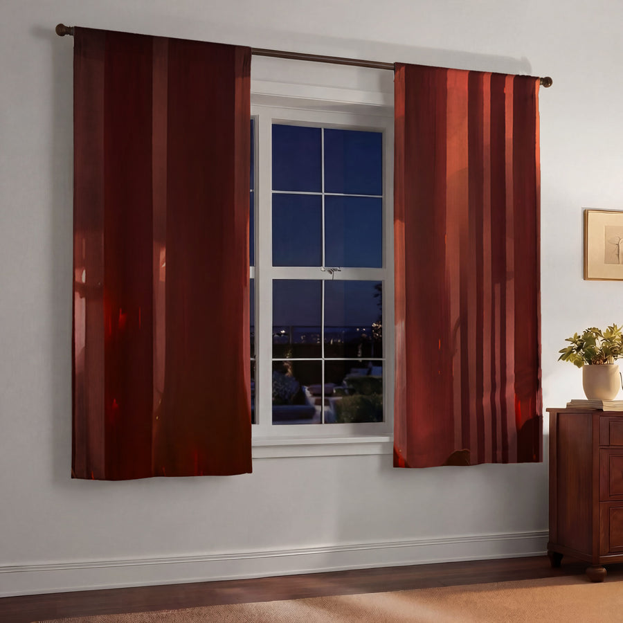 Deep Red Vertical Panel Pattern Window Curtains
