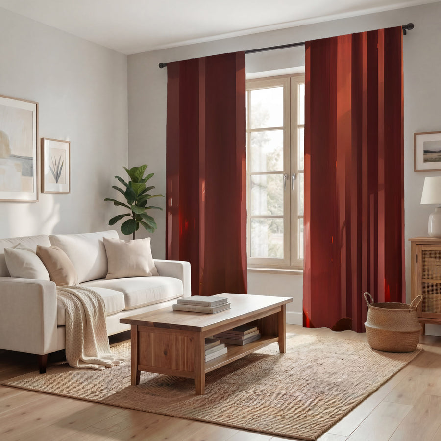 Deep Red Vertical Panel Pattern Window Curtains