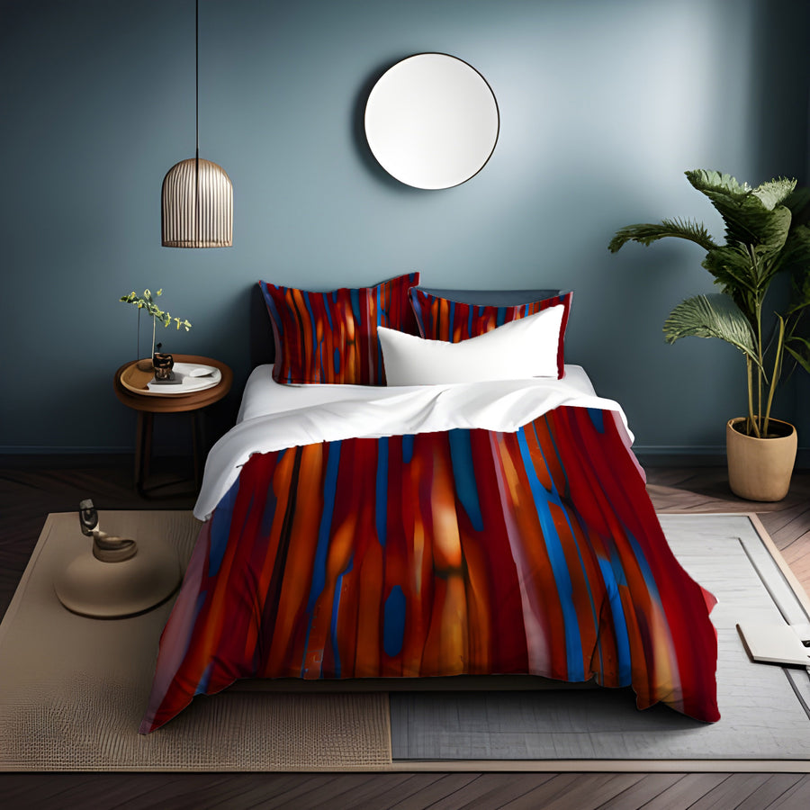 Red and Blue Vertical Drip Pattern Duvet Cover