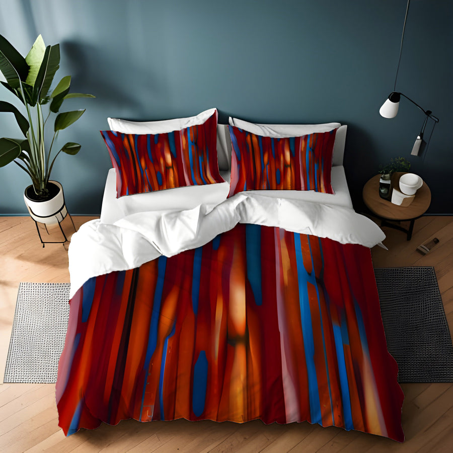 Red and Blue Vertical Drip Pattern Duvet Cover