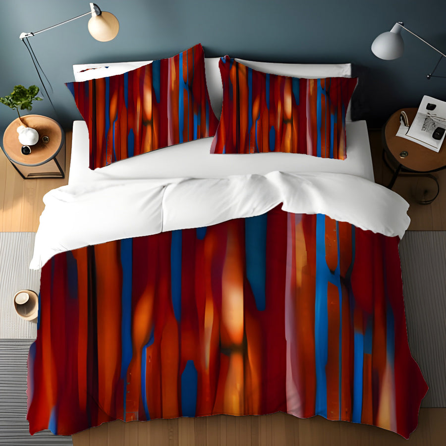 Red and Blue Vertical Drip Pattern Duvet Cover