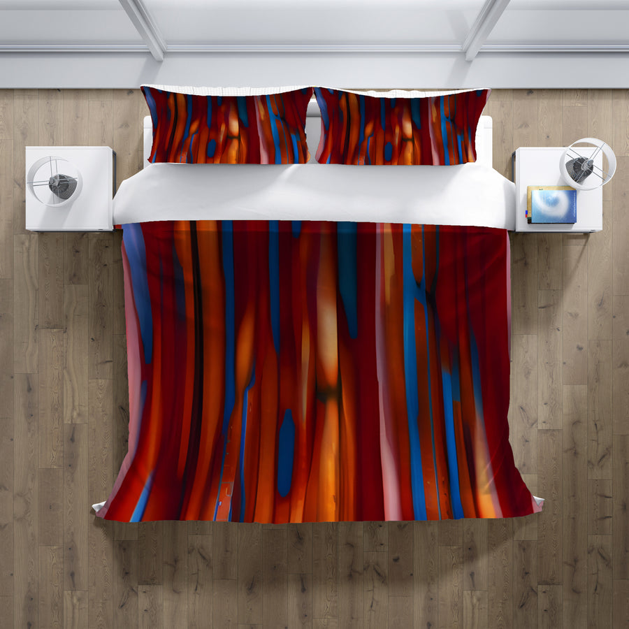 Red and Blue Vertical Drip Pattern Duvet Cover