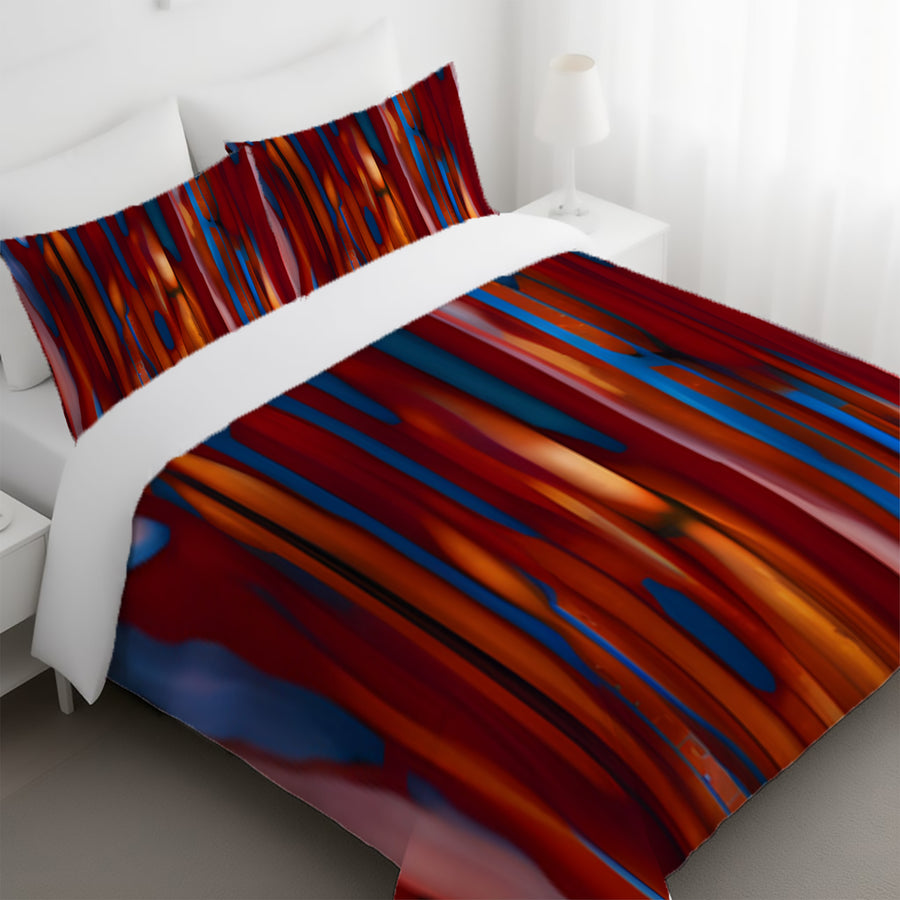 Red and Blue Vertical Drip Pattern Duvet Cover