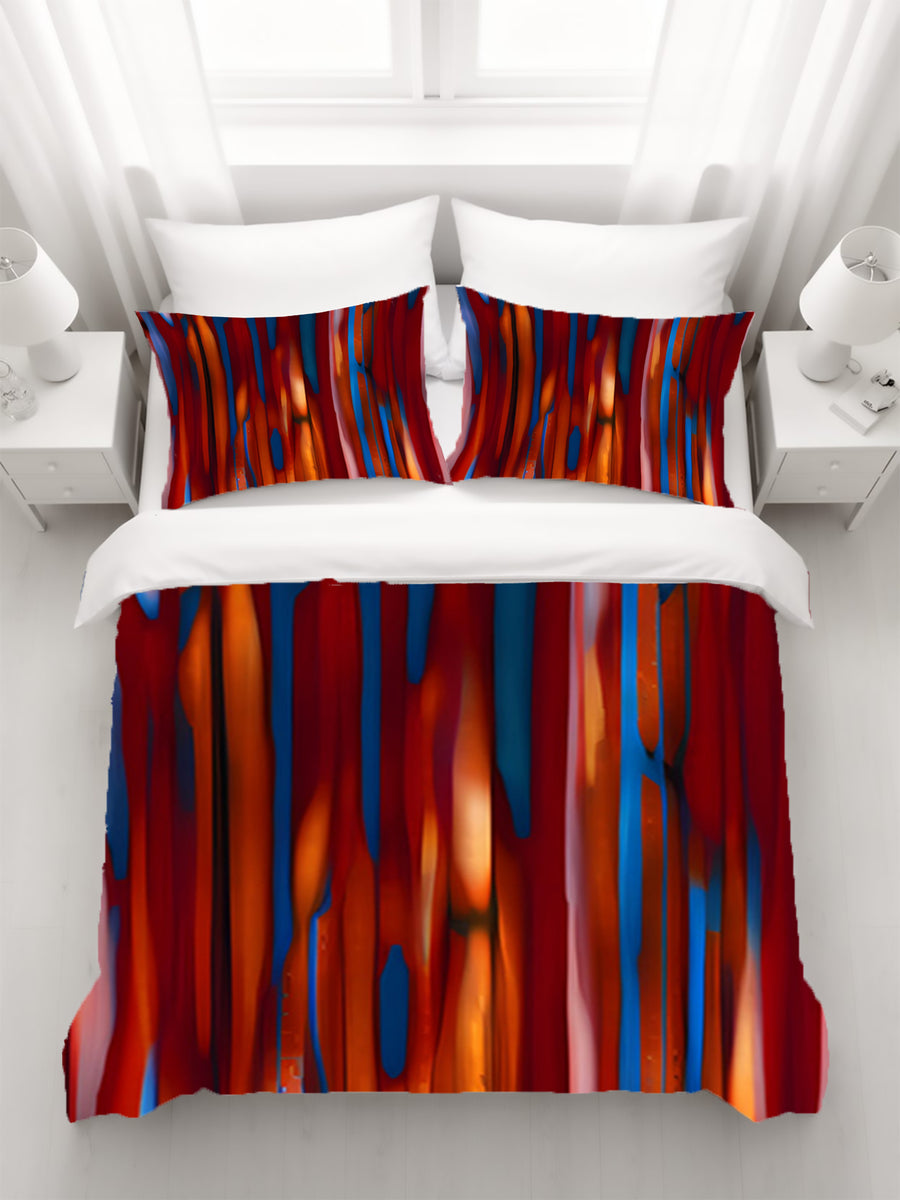 Red and Blue Vertical Drip Pattern Duvet Cover