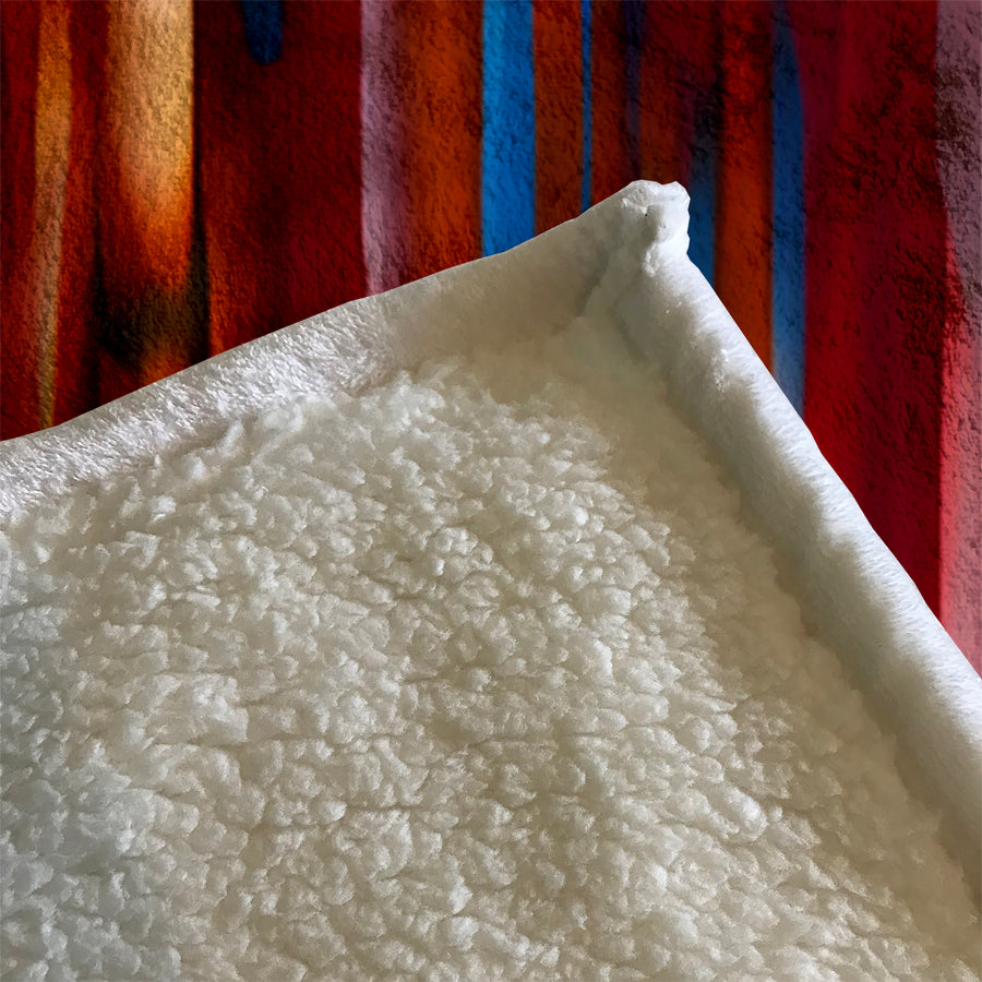 Red and Blue Vertical Drip Pattern Fleece Sherpa Blanket