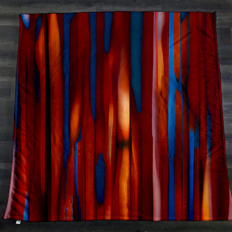 Red and Blue Vertical Drip Pattern Fleece Sherpa Blanket