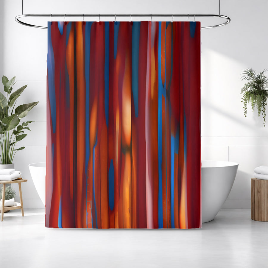 Red and Blue Vertical Drip Pattern Shower Curtain
