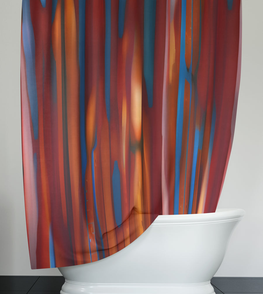 Red and Blue Vertical Drip Pattern Shower Curtain