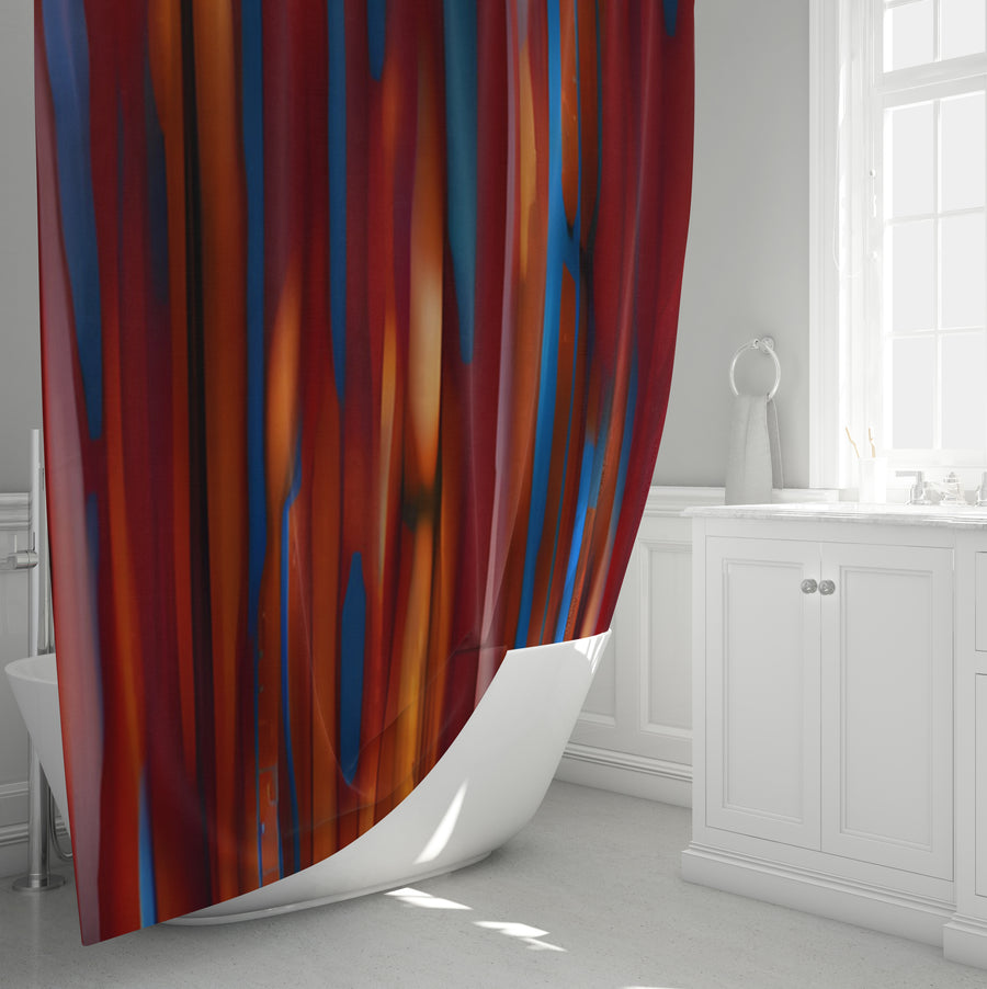 Red and Blue Vertical Drip Pattern Shower Curtain