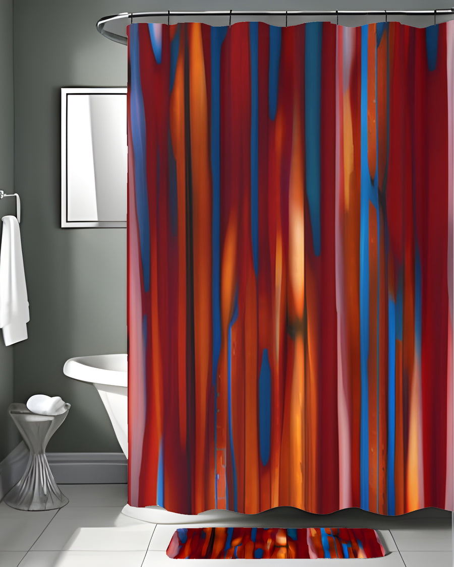 Red and Blue Vertical Drip Pattern Shower Curtain