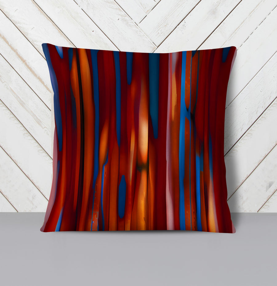 Red and Blue Vertical Drip Pattern Throw Pillow Cover