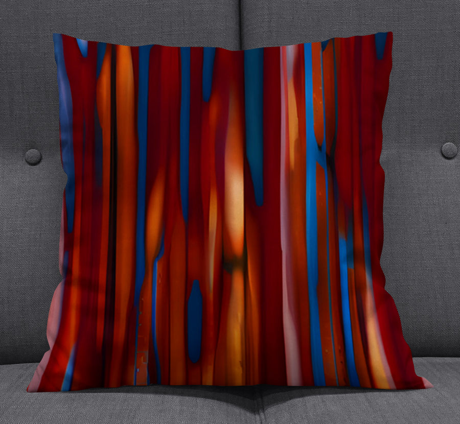 Red and Blue Vertical Drip Pattern Throw Pillow Cover