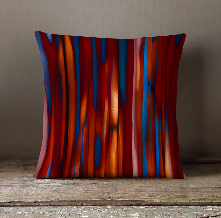Red and Blue Vertical Drip Pattern Throw Pillow Cover